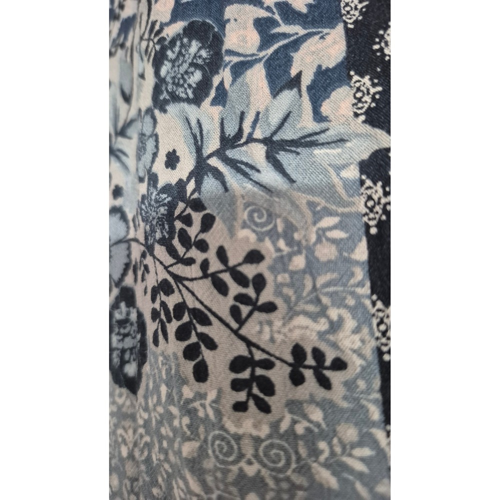 Cato Womens Western Boho Patchwork Shirt Dress Blue Floral Paisley Frayed Hem M - Picture 6 of 8